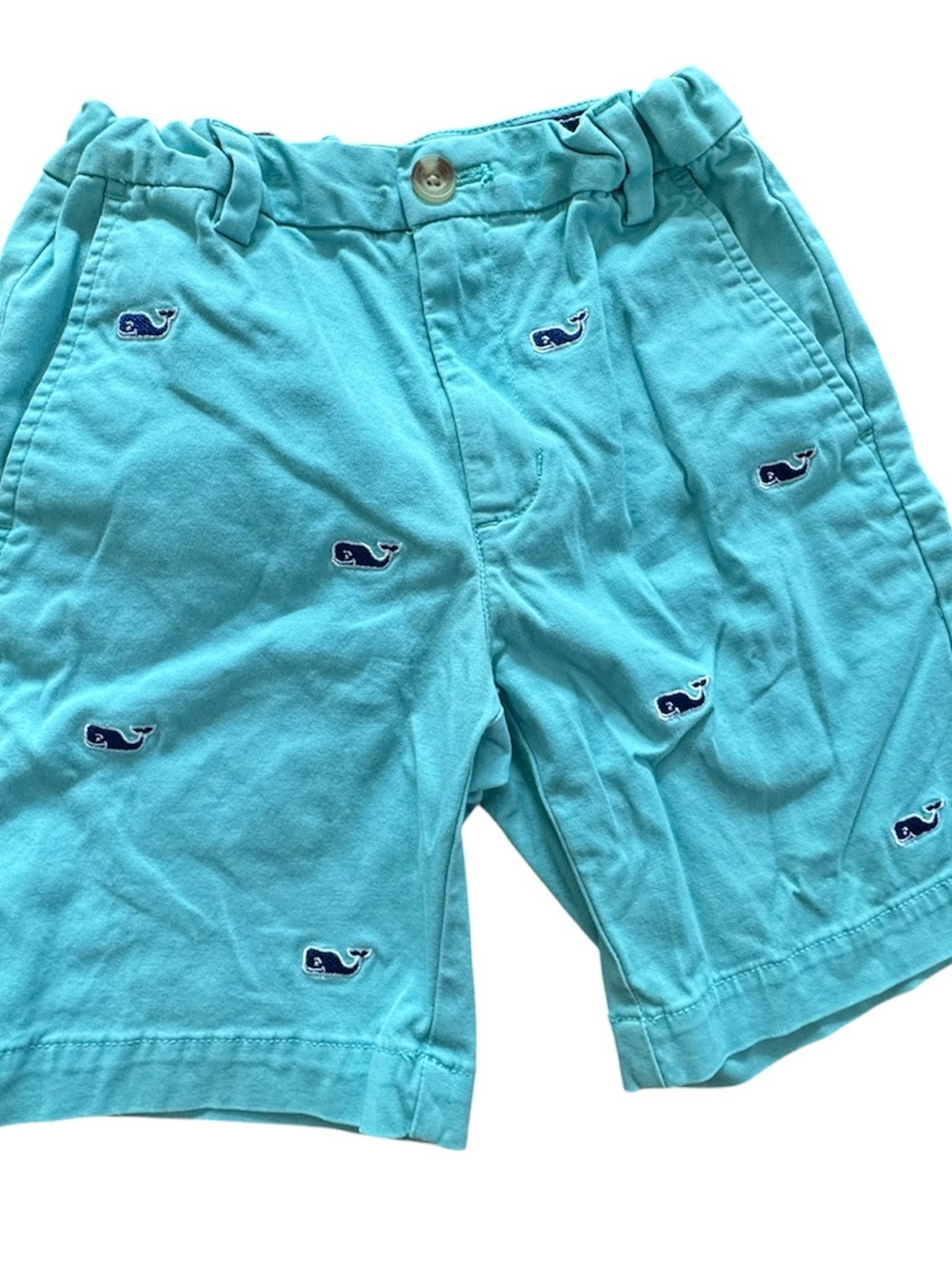Vineyard Vines Aqua Whale Embroidered Kids Shorts